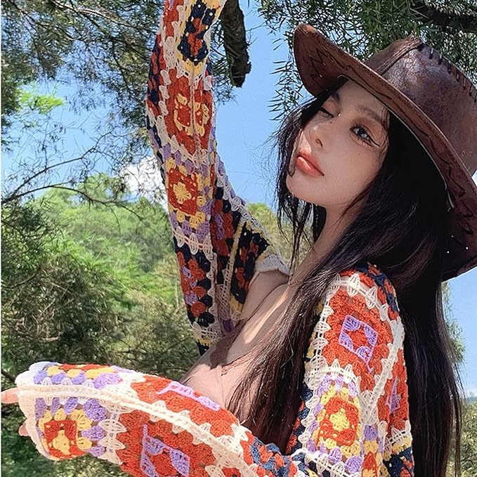 Knit Cardigan Outer Crop Sweter Rajutan  Etnik Retro Korea Selendang Mantel cardigan crop kotak