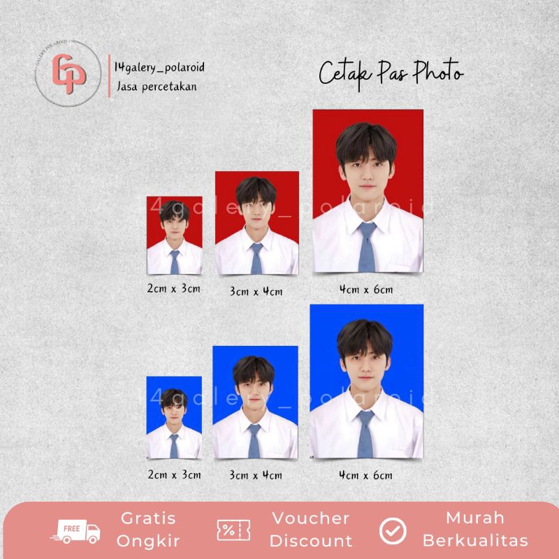 Cetak Pas Foto Ukuran 2x3, 3x4 ,4x6 Free Design Background Merah/Biru