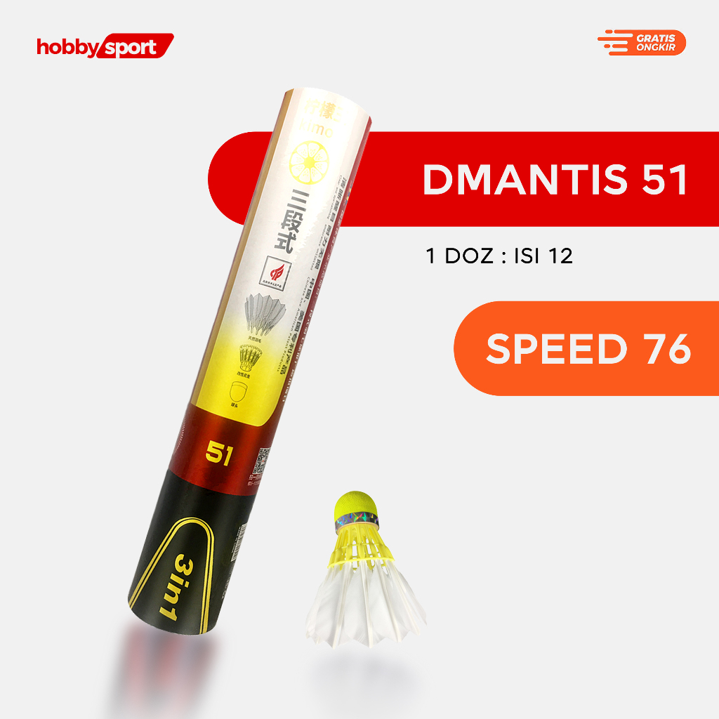 Shuttlecock 3in1 Dmantis D51 Import SPEED 76 BADMINTON