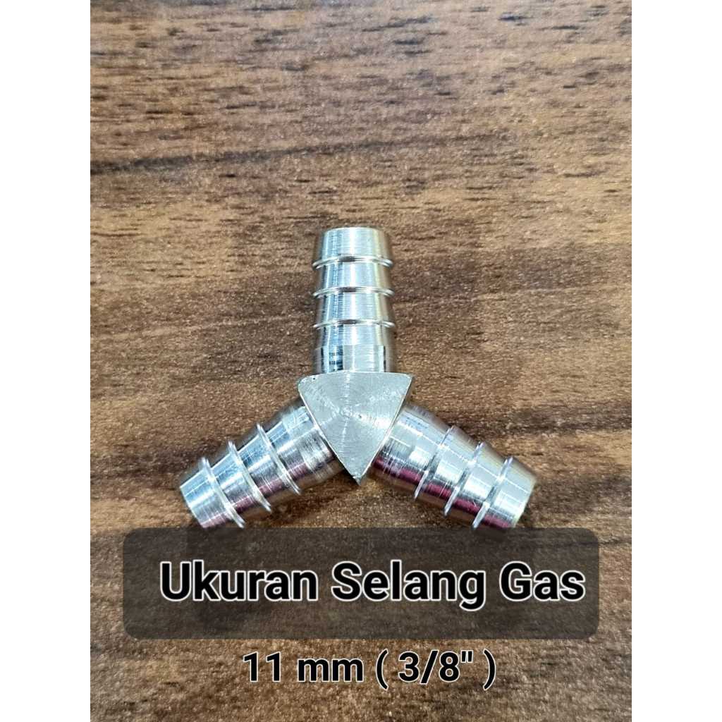Nepel Cabang 3-Y KUNINGAN 3/8" Sambungan Selang Gas/Kompresor 11 mm