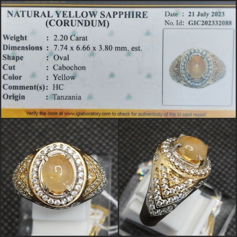 Cincin Pria Natural Yellow Saphire (Yaqut/Yakut) + Memo IGL