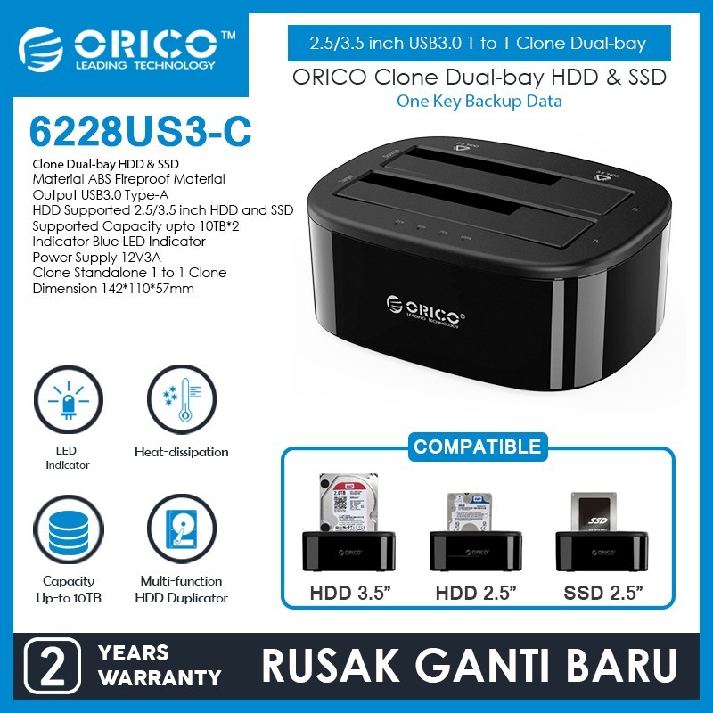 DOCKING HDD ORICO 6228US3-C DUAL BAY BLACK(MC)