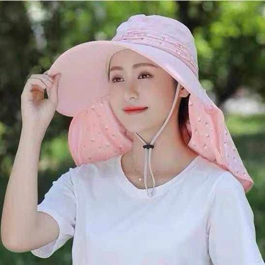 TOPI PANTAI VISOR LIPAT WANITA LEBAR / TOPI PANTAI CADAR PENUTUP WAJAH ANIT UV ZU