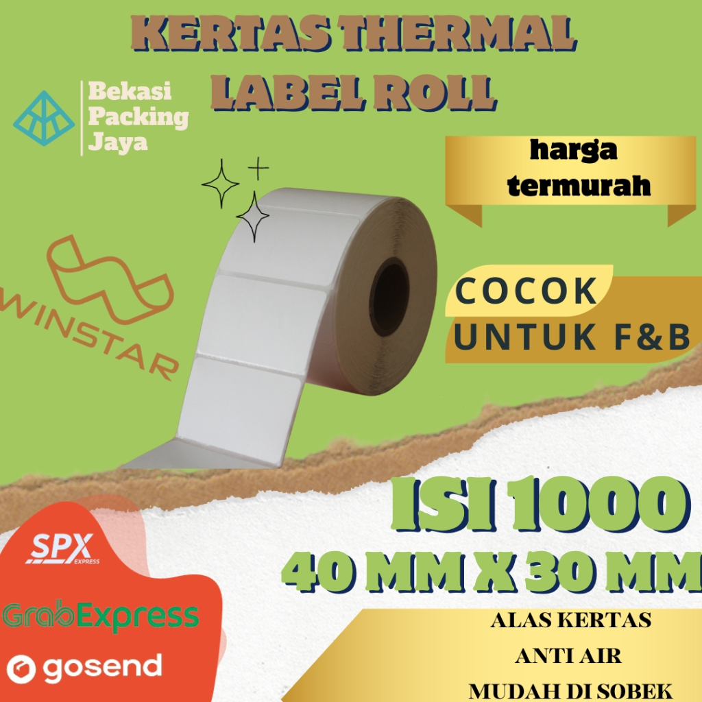 

Kertas Thermal Label Stiker 40x30 mm isi 1000