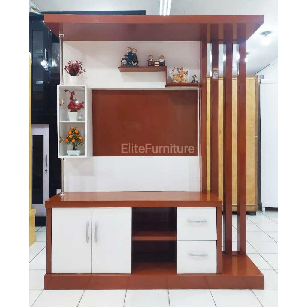 Partisi TV 43in Lampu 3 , Buet TV Minimalis 43in, Bufet TV Ruang Tamu Natural Putih , Partisi TV Rua