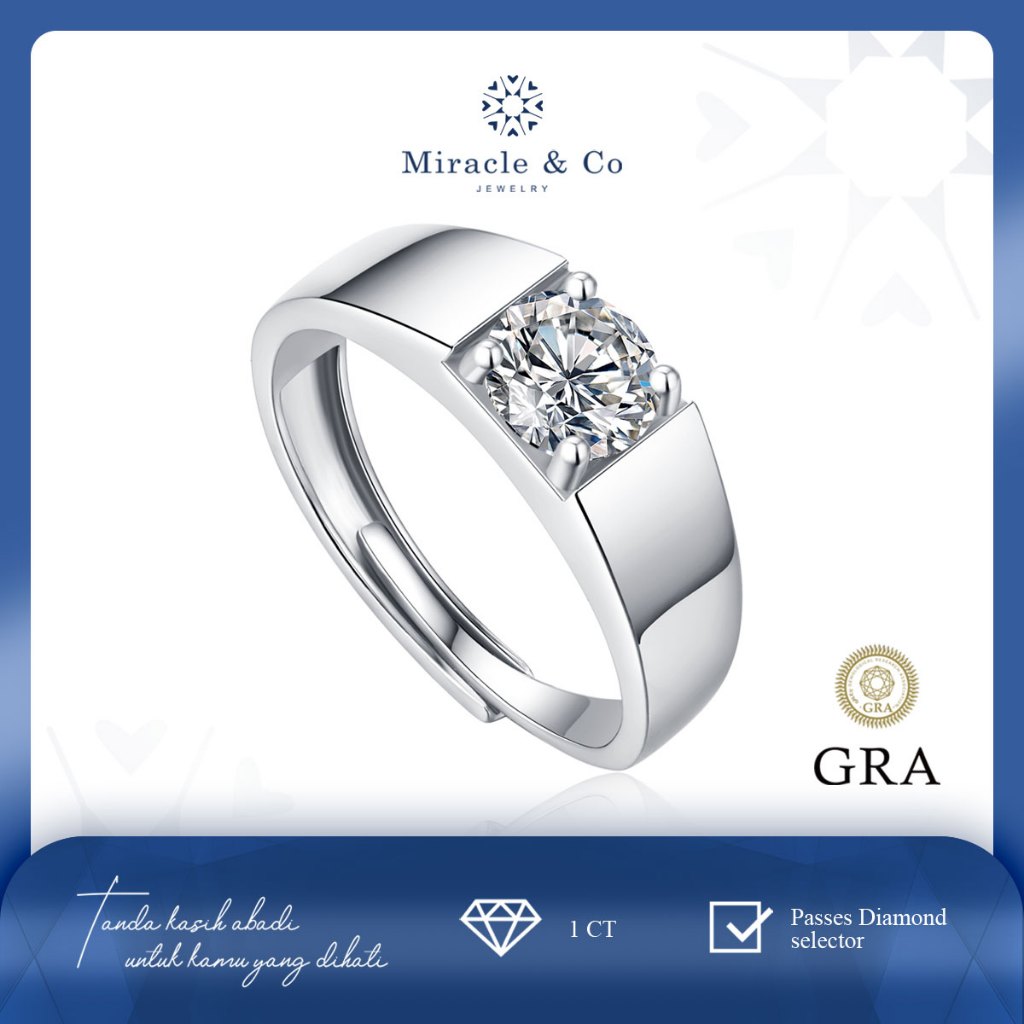 Miracle & Co - Cincin King Men's  - Cincin Pria Batu Berlian Moissanite Asli Sertifikat GRA Lapis Em