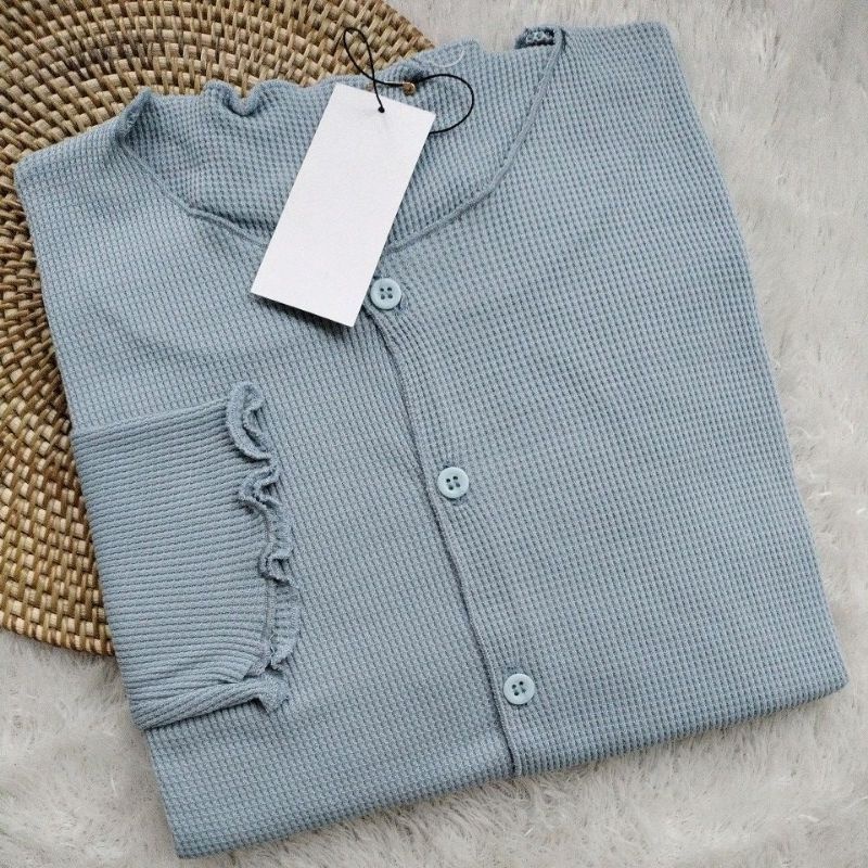 BAJU CARDIGAN ATASAN KANCING LENGAN PANJANG STYLE KOREAN WAFFLE WARNA TERLARIS