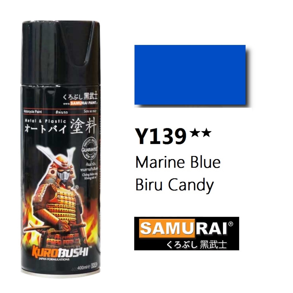 Cat Samurai Paint Marine Blue Yamaha #Y139 Cat Aerosol Kualitas Kompresor , biru candy
