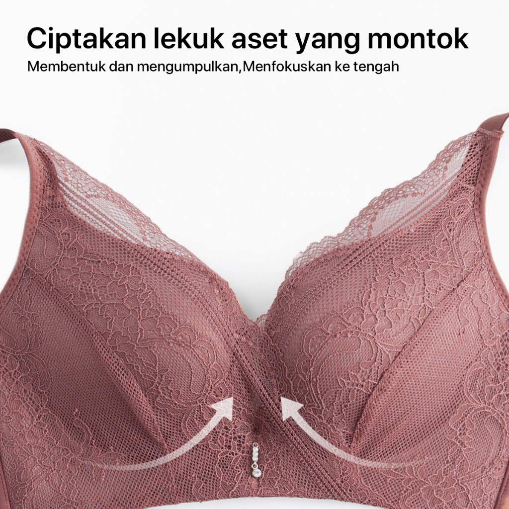 GRENEY-L.W.L- Bra Renda Perancis Menopang Bergesper  Pakaian Dalam Push Up Bra Wanita Sport Tanpa Kawat Busa 89668