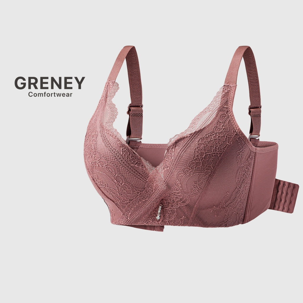 GRENEY-L.W.L- Bra Renda Perancis Menopang Bergesper  Pakaian Dalam Push Up Bra Wanita Sport Tanpa Kawat Busa 89668