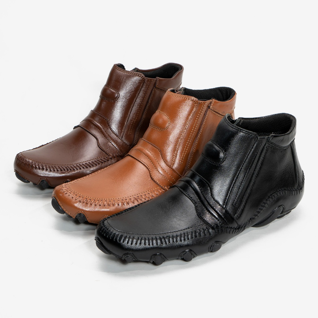Sepatu Boot Pria Zipper Boots Casual Semi Formal Model Resleting Kulit Asli Original BRCN 2525