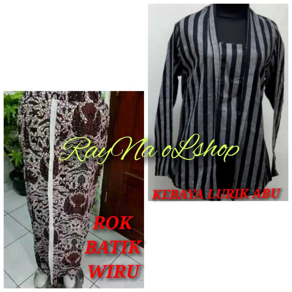 1 SET BAJU jawa wanita | KEBAYA LURIK ABU + ROK BATIK WIRU INSTAN | PAKAIAN TENUN MODERN KLASIK KHAS