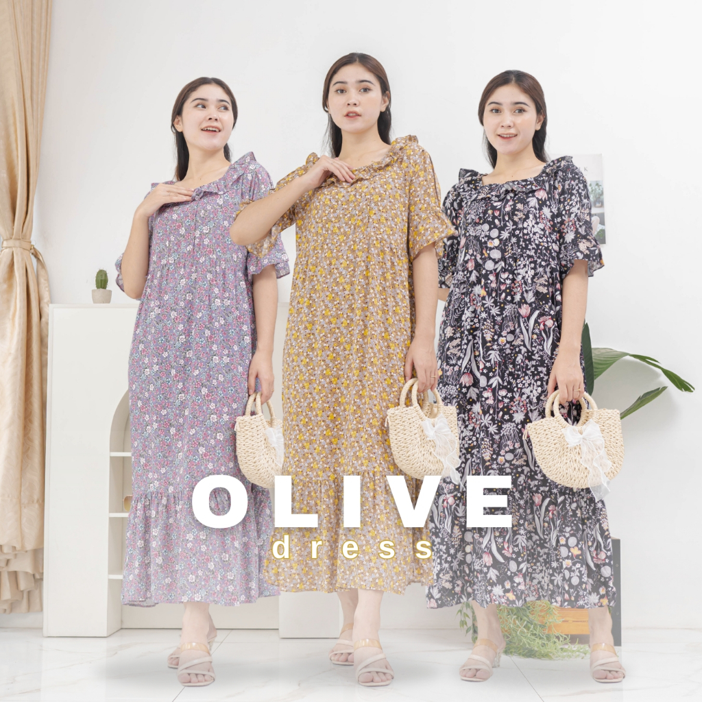 OLIVE Daily Dress Rayon Premium By Ademin Co | Daster Long Ruffle
