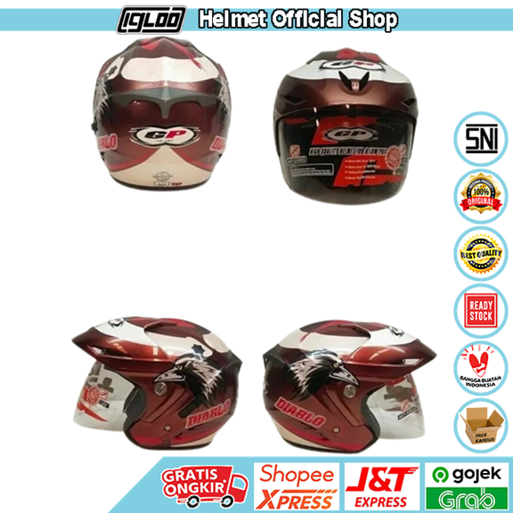 Helm Half Face GP Diablo Eagle Invinity Size L, SNI