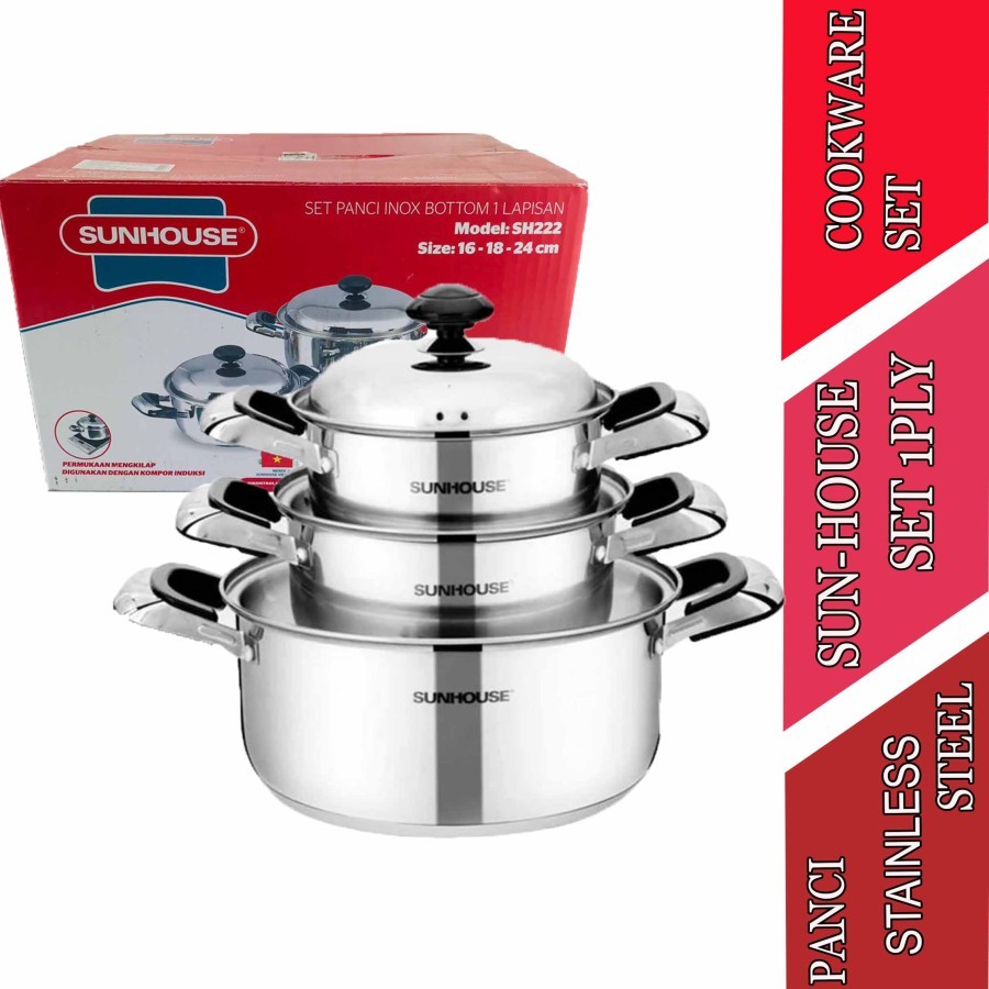 Cookware Set - Sun House 1-Ply - Set Panci Stainless - SH222