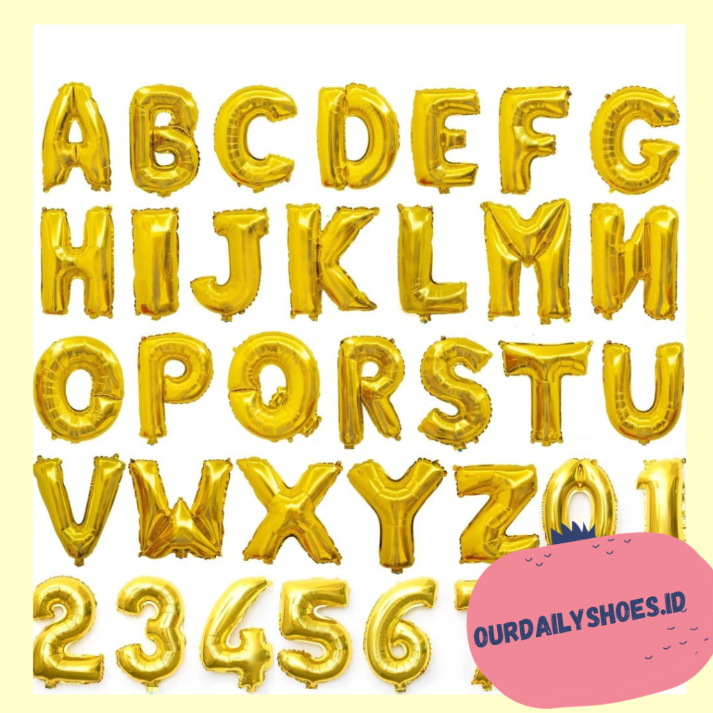 [ODS] Balon Foil Abjad Warna Gold A-Z & Balon Foil Angka 0-9