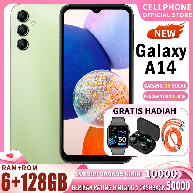 【Bisa cod】HP Galaxy A14 ram 6/128GB Layar 6.6inch Ultra Slim Bagus Internet Smartphone 5G hp murah android 4G 50MP AI Camera Dual SIM Dual Standby handphone