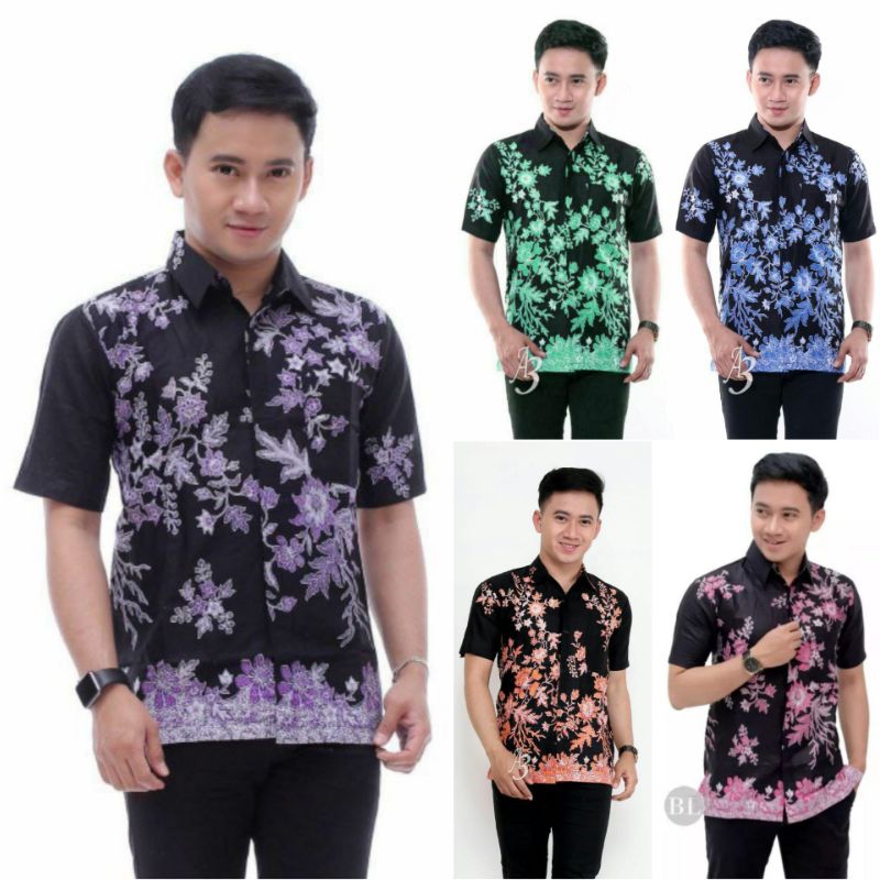Hem Baju Pria Batik Buketan Hitam Warna