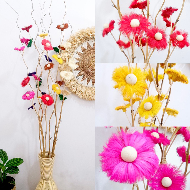 Paket Lengkap Vas+Stik Ulir Daun Palm Kering Dekorasi Daun Palem Kering Daun Palm Natural Daun Palem