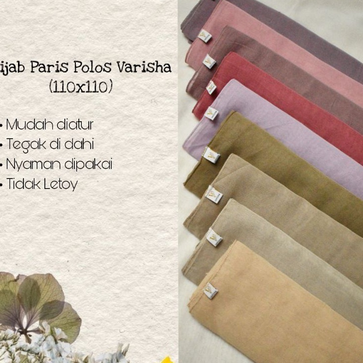 Ready Hijab Segi empat paris polos murah merk varisha/kerudung paris polos import