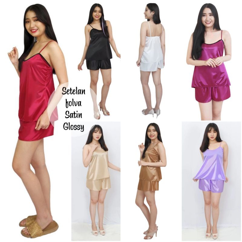 setelan celana setcel satin glossy folva