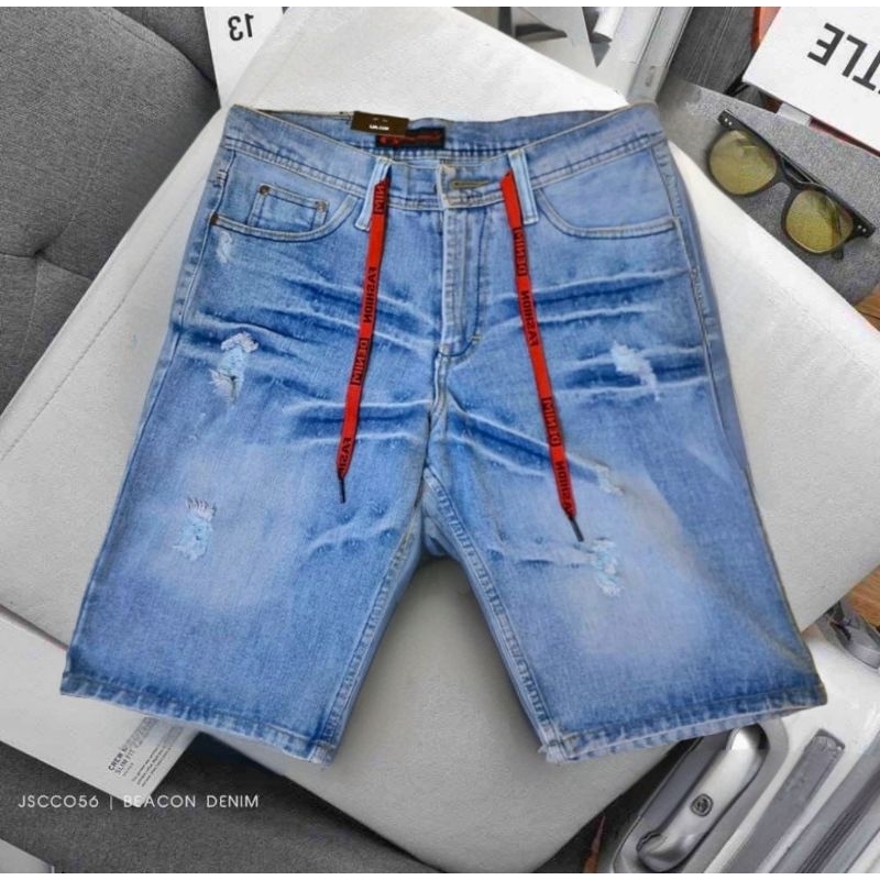 Celana jeans dibawah lutut pendek pria sobek tali size jumbo
