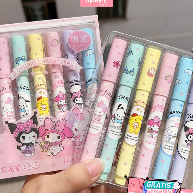 

Terkini 6 PCS 1 set Stabilo sanrio highlighter/ Stabilo pastel color cute penanda pewarna