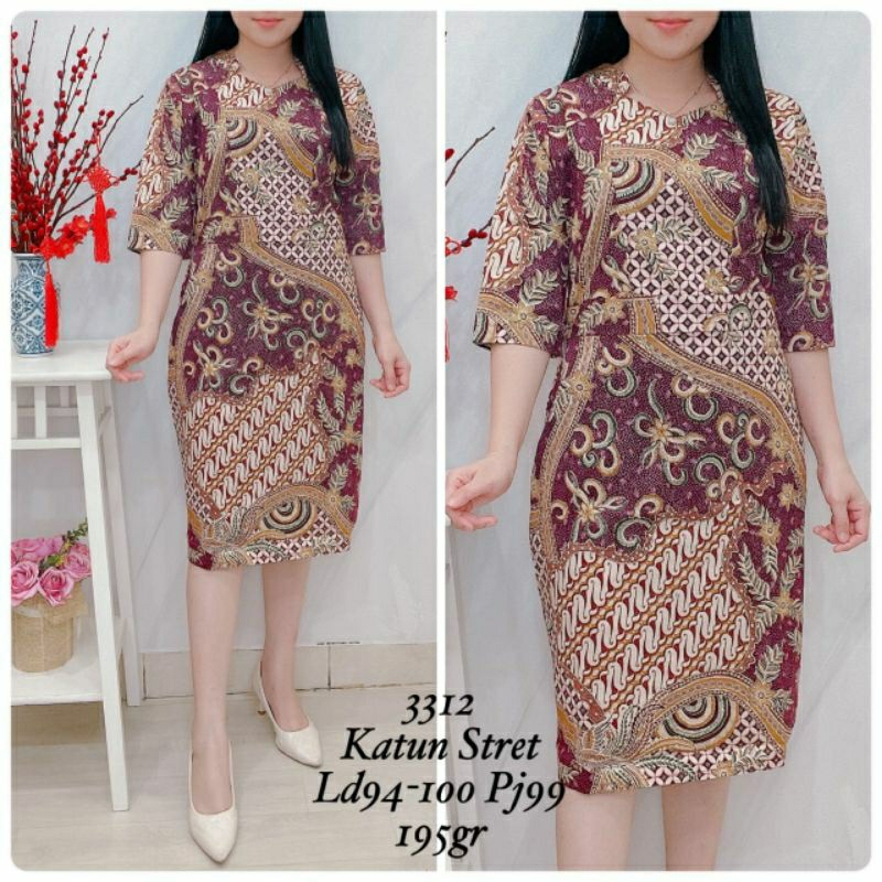 dress span wanita formal 3312 KATUN STRETCH motif BATIK
