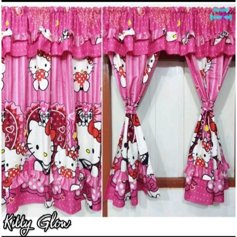 ✅✅ GORDEN JENDELA PENDEK SERUT KAMAR TIDUR PONI RUMBAI SIZE 100x150 MOTIF HELLO KITTY DORAEMON BATIK
