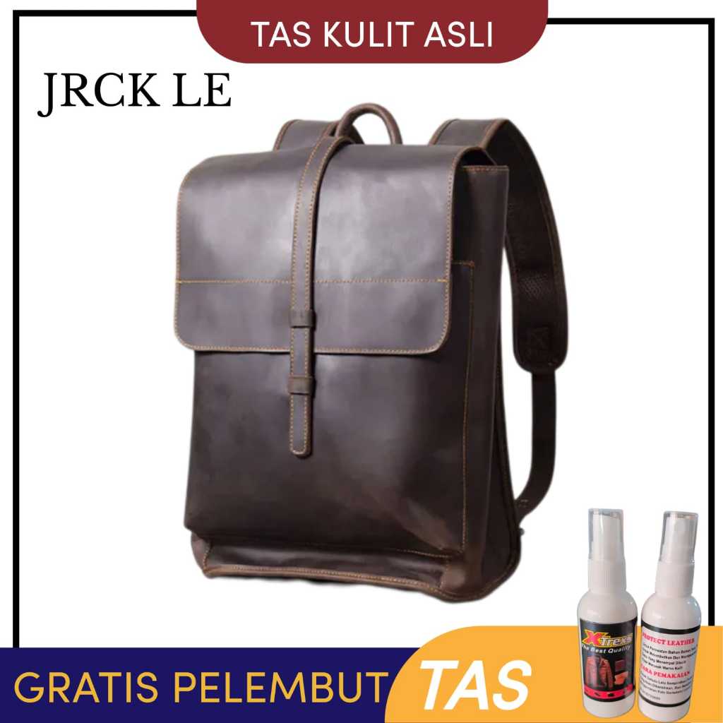 Tas Ransel Kasual Pria Tas Ransel Laptop Simple Rapi Kulit Asli Garut