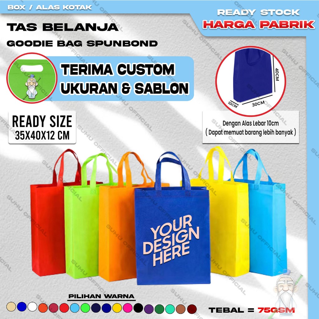 

KHUSUS SABLON Goodie Bag Tas Belanja Spunbond HBPA Kotak Box Ukuran 35x40x12 Kantong Kain Souvenir