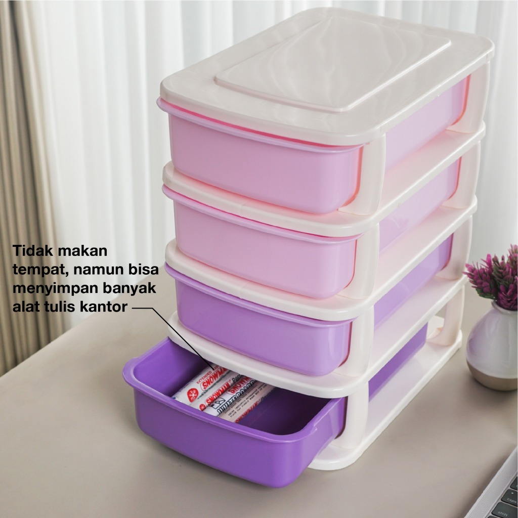 Technoplast Drawer Alat Tulis Susun 4 With Flat Cover | Laci Meja | Organizer Meja | Rak Meja | Orga
