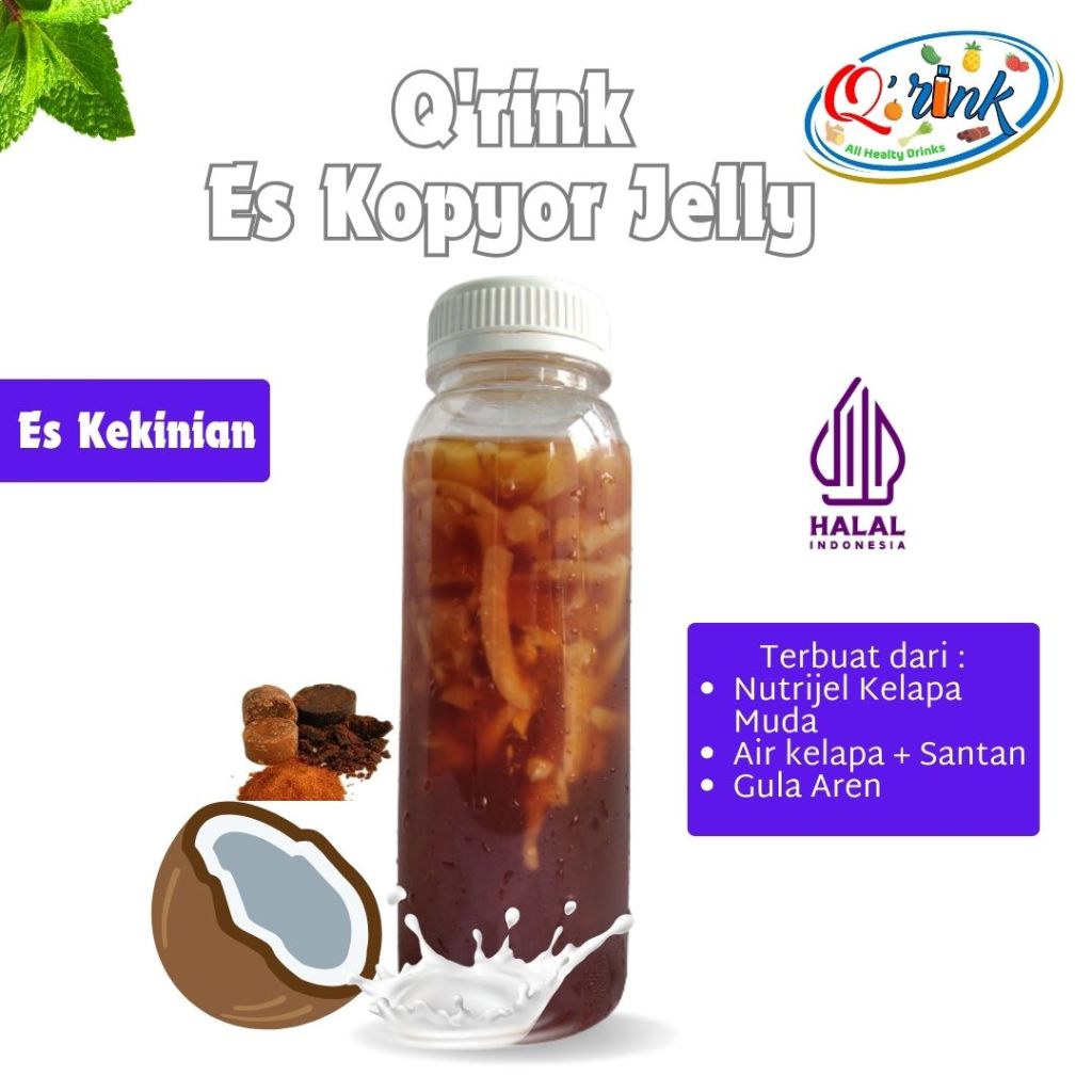 

Qrink Es Kopyor Jelly-Es Kekinian Nutrijel Sehat Berserat Tinggi Air Kelapa Santan Unik Nikmat kuah Gula Aren-Botol Kale 250 ml-Tanpa Perasa Makanan Tanpa Pemanis Buatan Tanpa Pengawet Buatan-Sertifikat Halal