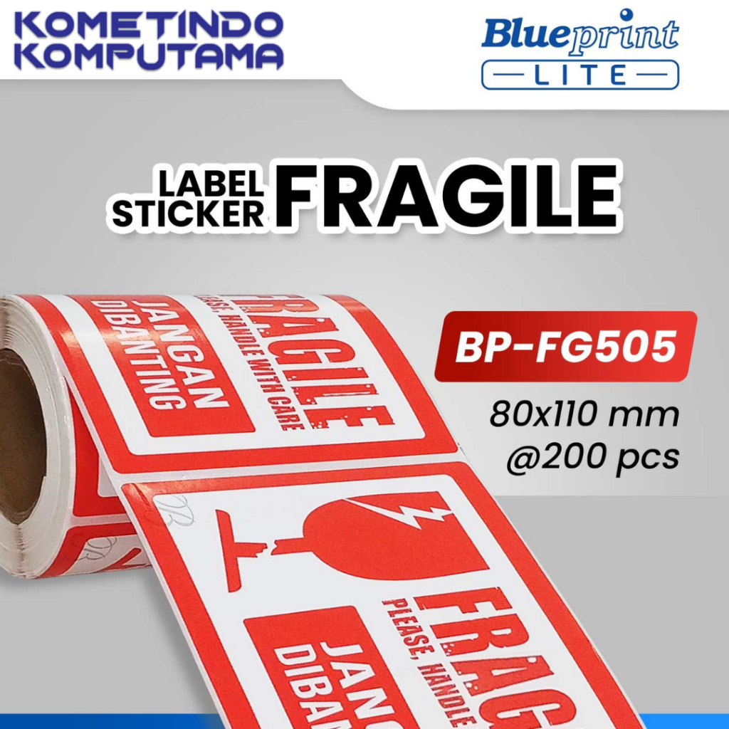 

FG505 80x110 Isi 200 FRAGILE BLUEPRINT Label Stiker Fragile Jangan Dibanting