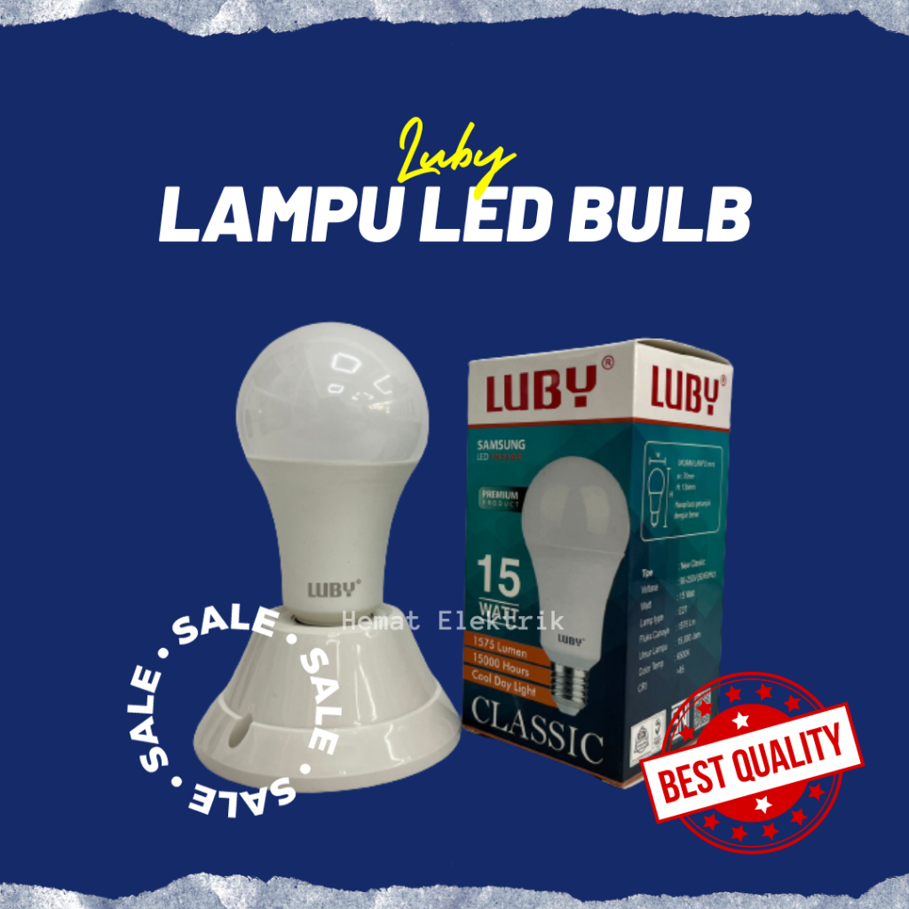 Bohlam Lampu LED Bulb Luby Classic 15 Watt Cahaya Kuning Lampu Kamar Rumah Warna Kuning Terang Tahan