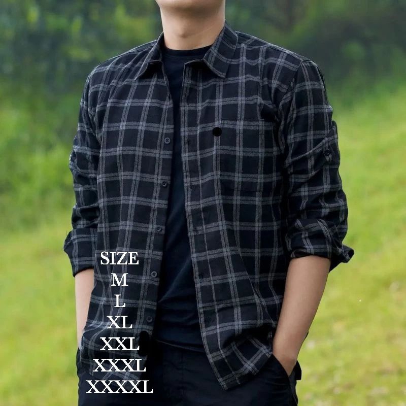 kemeja flanel pria flanel wanita kotak hitam garis abu