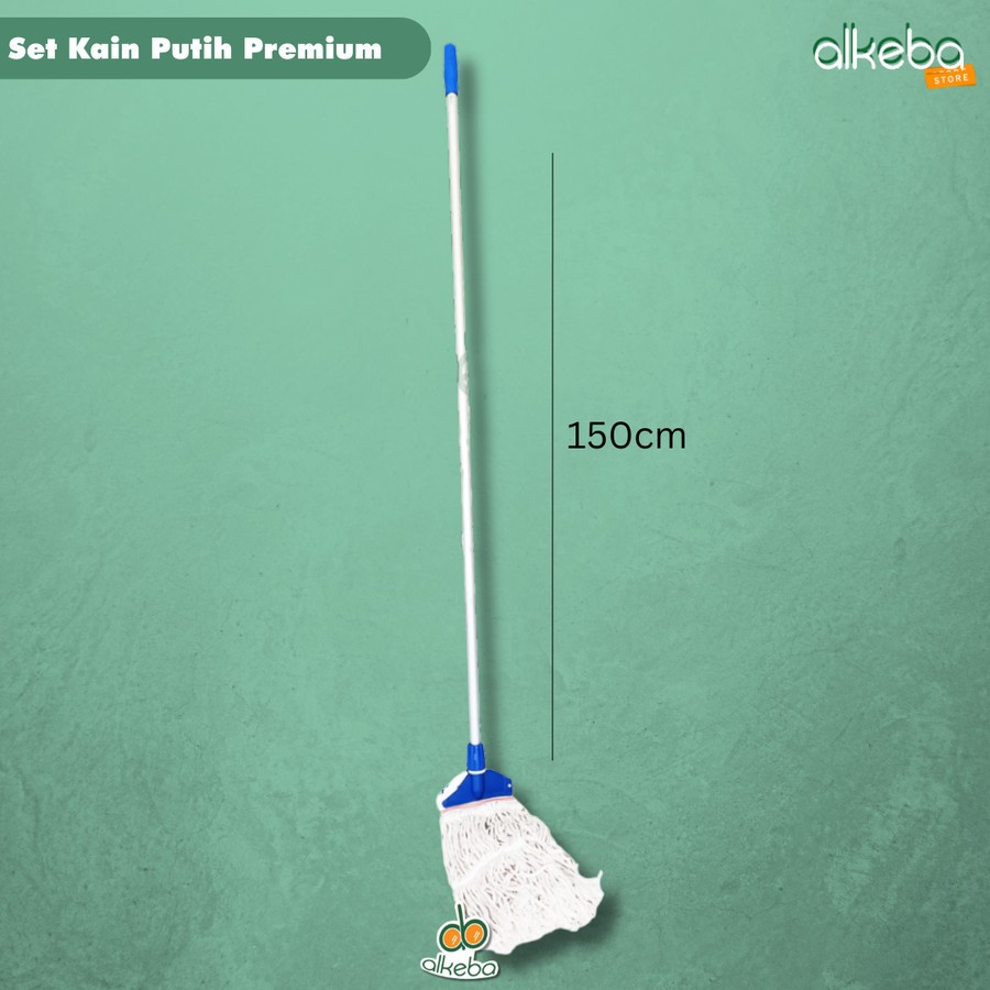 Mop Pel Set Komplit kain putih premium / tongkat + frame + kain mop Pel gagang Dorong