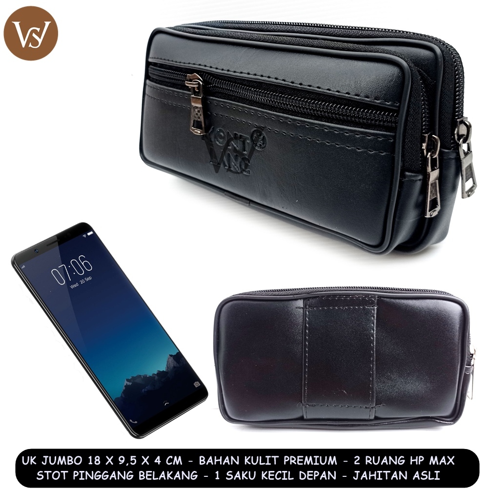 Dompet 2 Hp Pria Sleep Black Leather 3Resleting