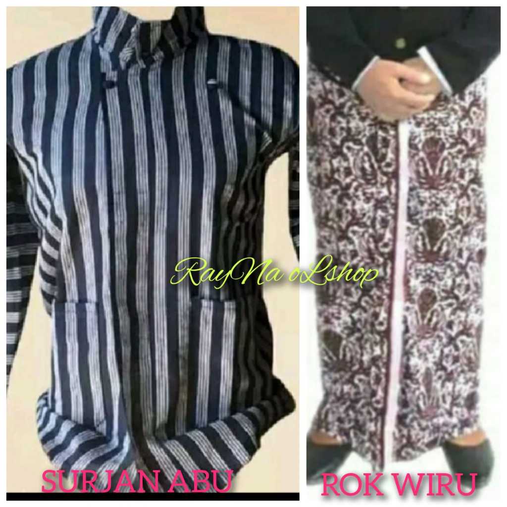 SURJAN LURIK ABU + ROK BATIK WIRU INSTAN, PAKAIAN TENUN MODERN KLASIK KHAS TRADISIONAL JAWA SOLO JOG