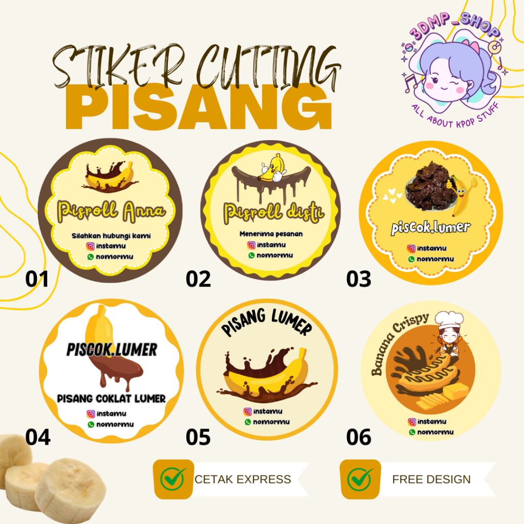 

Stiker A3 Cutting Bontax Chromo Label Snack Jajanan Kemasan Pouch Plastik Desain Product Custom Request Desain Keripik Pisang Piscok Coklat Lumer Keju