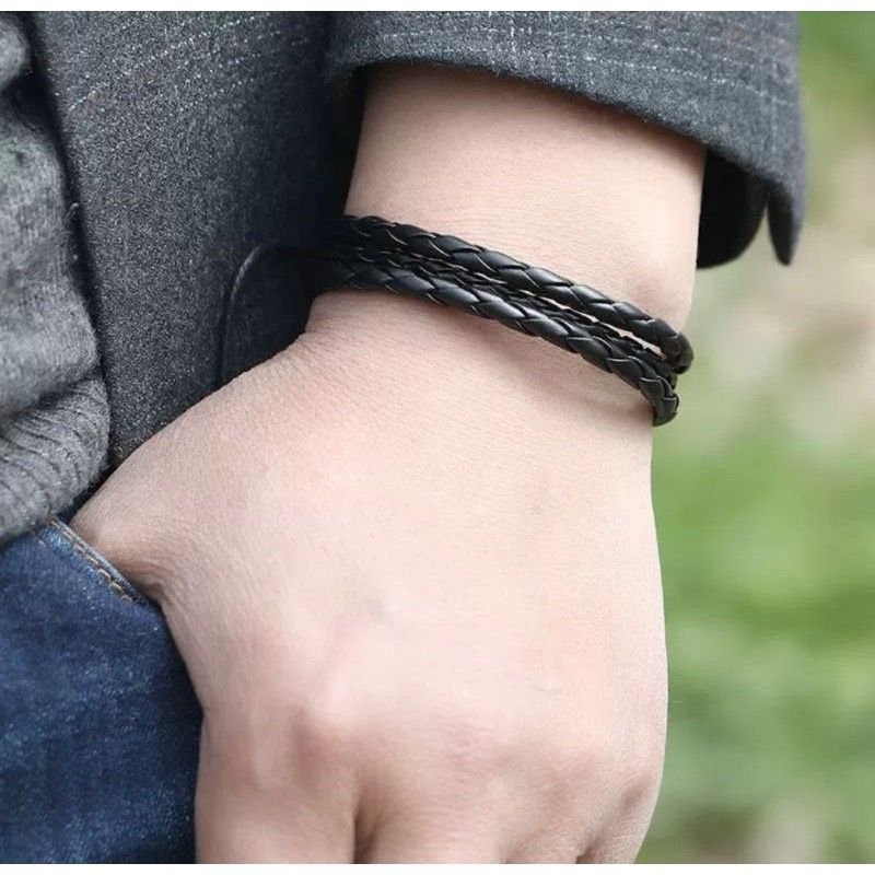 GELANG TALI HITAM PRIA WANITA | GELANG KULIT PRIA