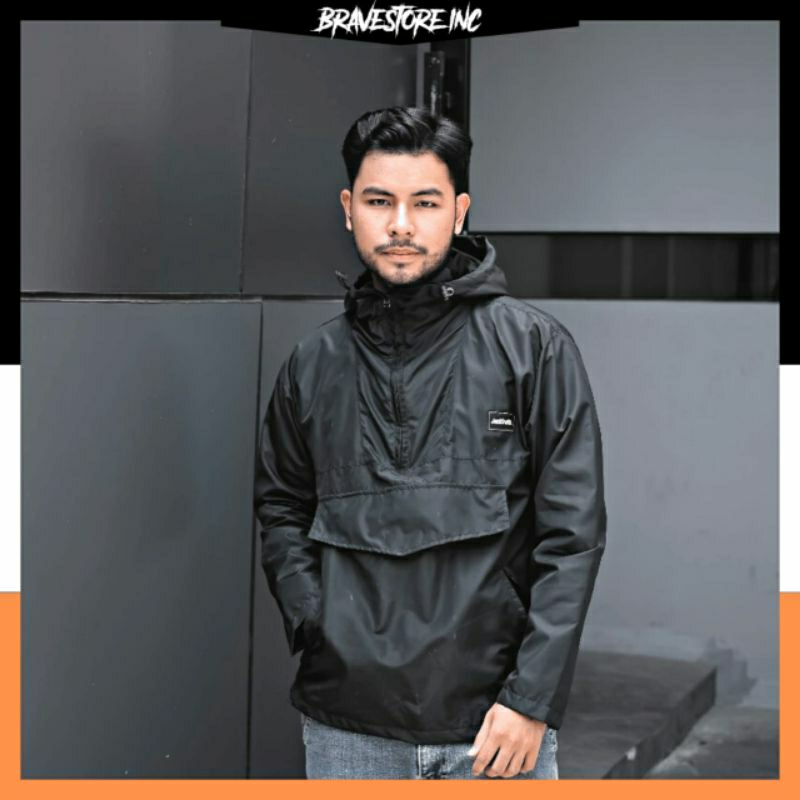 Jaket Parasut Cagoule Cowok Cewek Distro Salviohexia Jackfruit Hitam Allsize Fit L Taslan Premium Wa