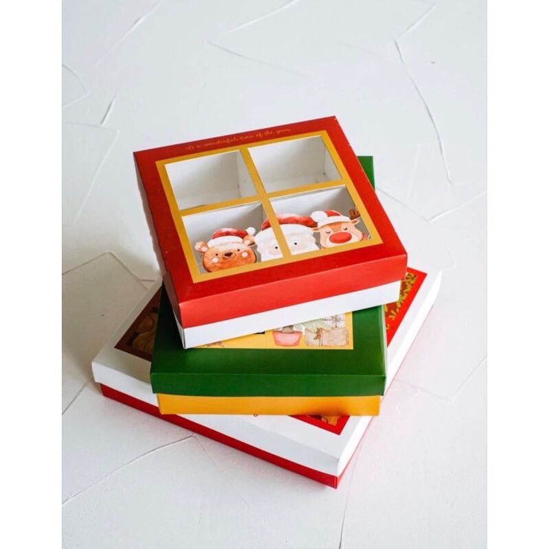

(Min 5Pcs)Christmas Gift Box 4/6/9 Partition - Kotak Kue Pie Brownies Natal Pineapple Cake Sekat 4/6/9