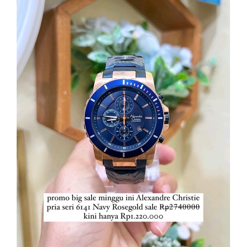 Alexandre Christie Rantai Navy Kombinasi Rosegold Seri 6141MC