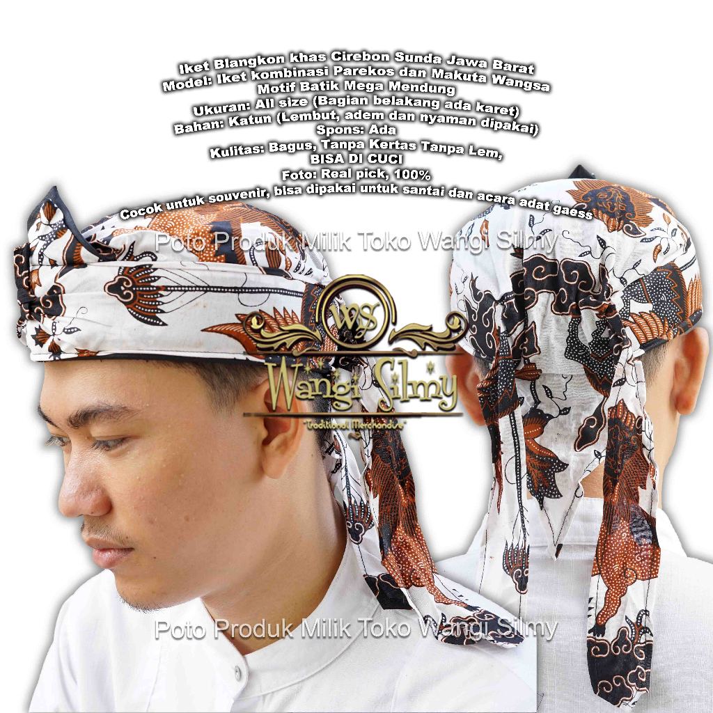 Blangkon Iket Sunda Batik Cirebon Motif Barong Putih