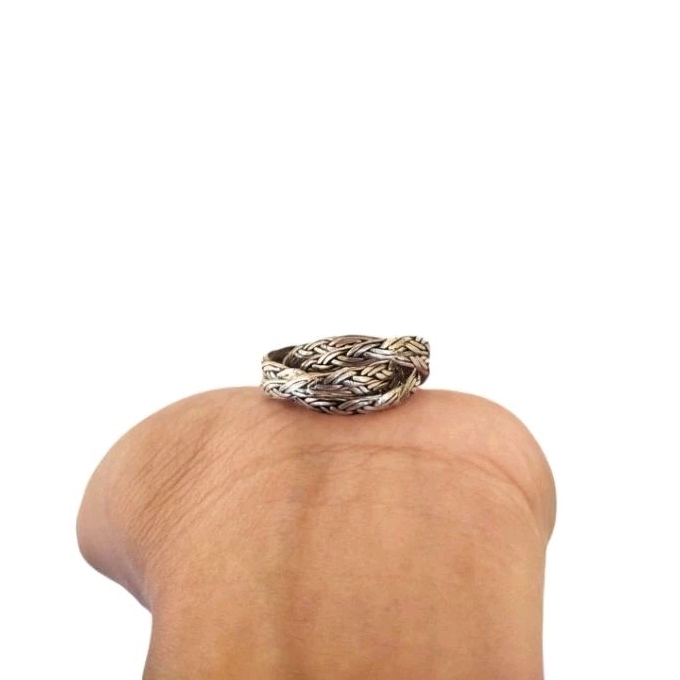 Ring Cincin Silver Perak Bali Asli 925 Polos Tumpuk Model Belanda Kepang Pria Laki Wanita