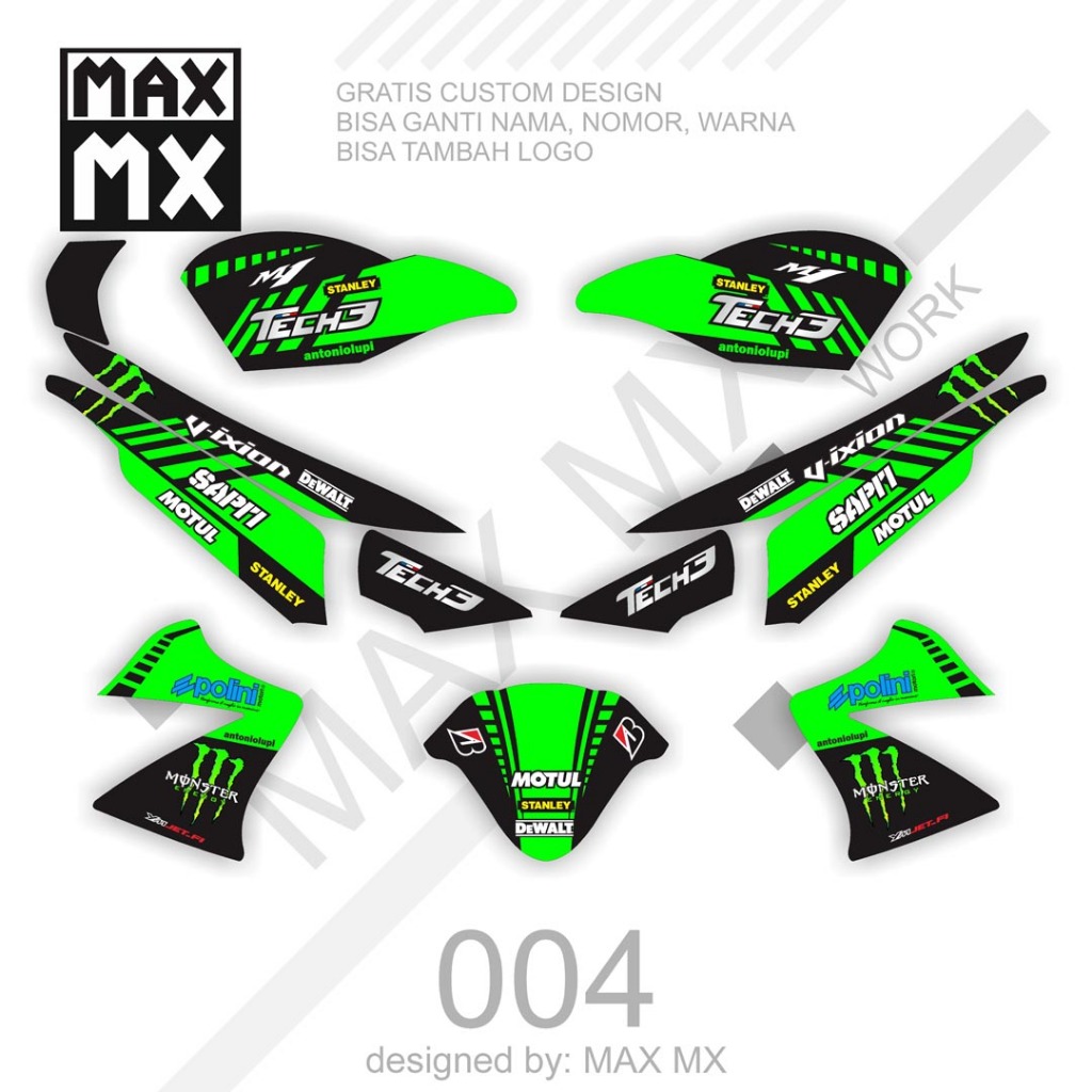 decal full body variasi striping vixion old sticker full body keren motif hijau hitam simple D-D1-00
