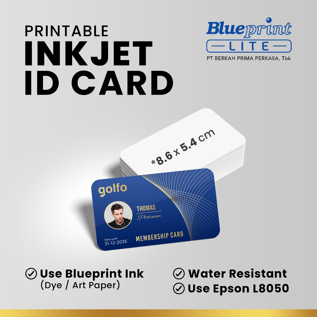 

Kartu printable inkjet Idcard blueprint 8.6 x 5.4 Cm 760 micron print di Epson L8050