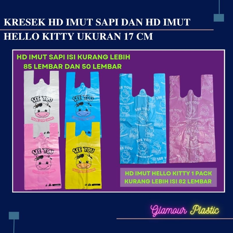 Kresek HD Sapi ukuran 17 cm (1 pack ± 85 lembar dan 50 lembar) dan HD imut Hello Kitty (1 pack ± isi