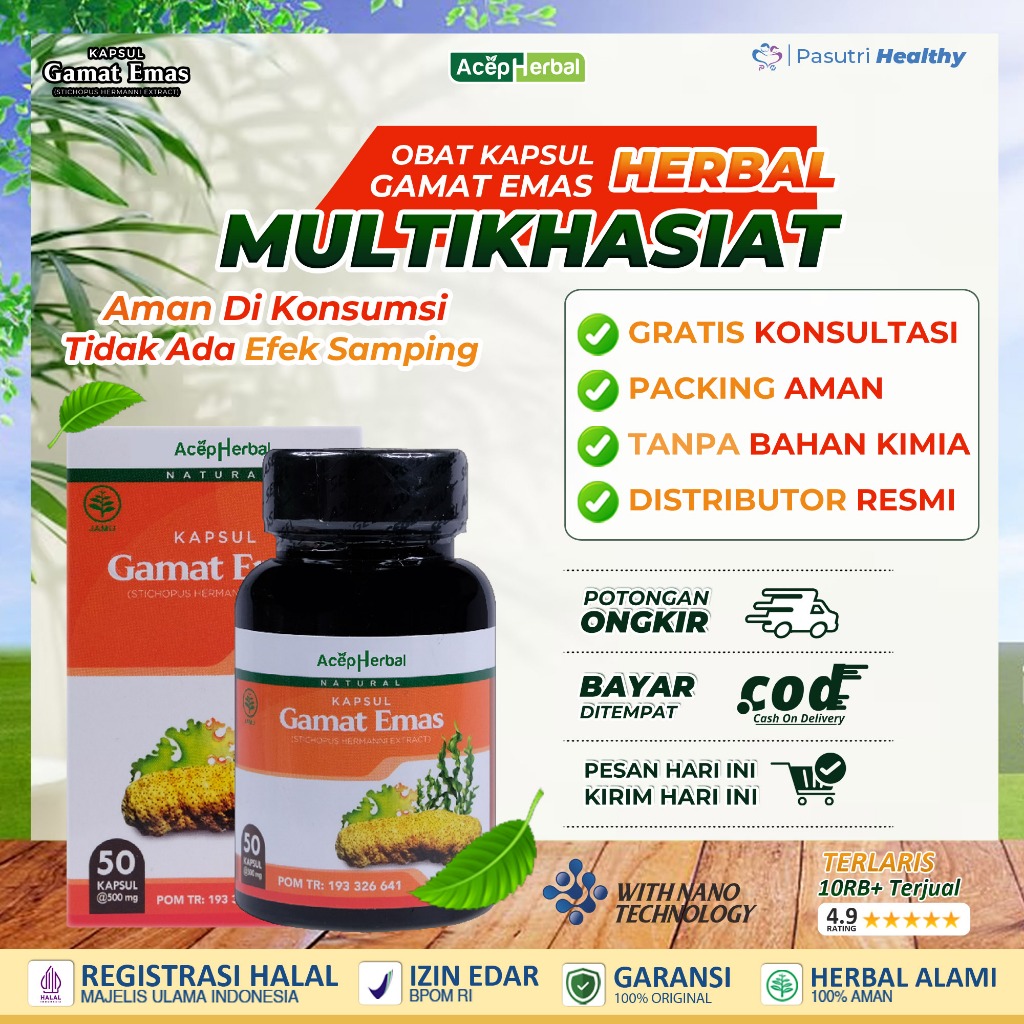 Kapsul Gamat Emas Obat Herbal Multikhasiat Ekstrak Teripang Emas Isi 50 Kapsul Original Acep Herbal